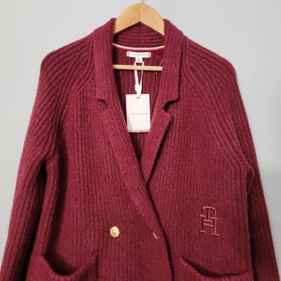 Tommy Hilfiger Maroon Preppy Peacoat Cardigan NWT - Picture 3 of 12